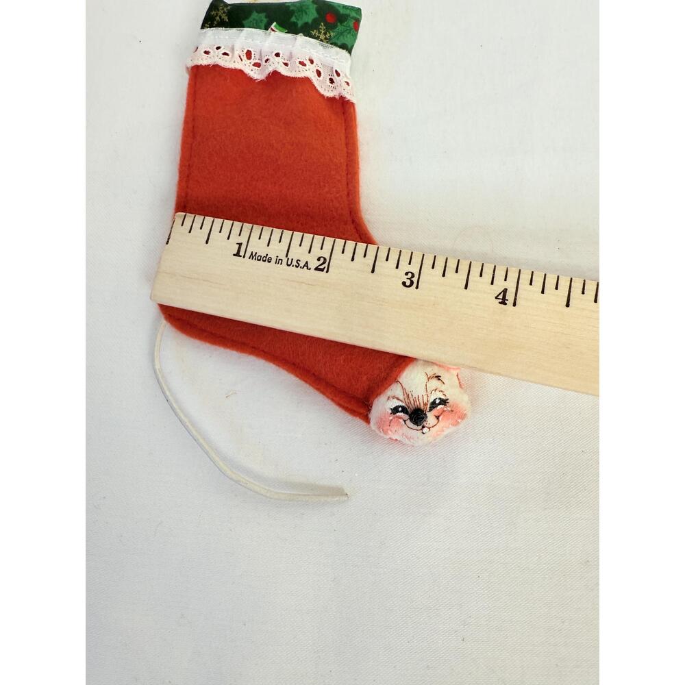 Annalee  99’ “ Itsie” Squeak A Boo Red Green Felt Mouse Face  Stocking 7.5” - Picture 7 of 7